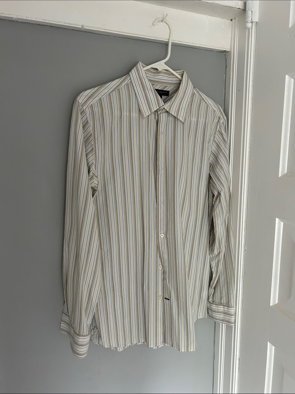 Banana Republic Long-Sleeve Striped Dress Shirt - White, Yellow & Blue